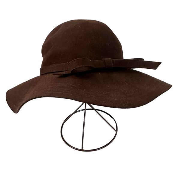 Brown Wool Felt Hat Floppy Brim Tie Women's Fedora Retro Sombrero Boho Chic - Picture 1 of 7